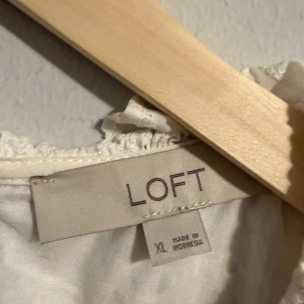 LOFT Eyelet Tiered Swing Dress White Preppy Size XL Lagenlook  Relaxed Fit - Picture 10 of 10